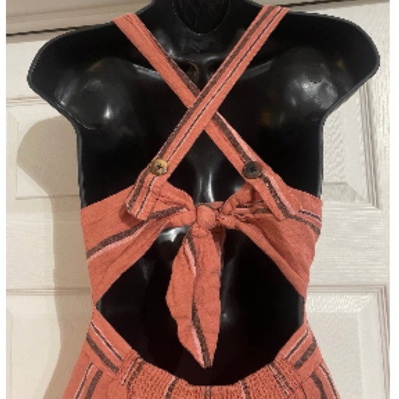 Urban Outfitters Linen Striped Button Detail Jumpsuit Flare Leg - Picture 3 of 7